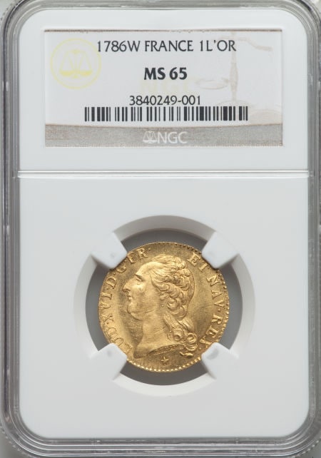 【動画あり】フランス ルイドール金貨 Louis XVI gold Louis d'or 1786-W MS65 NGC