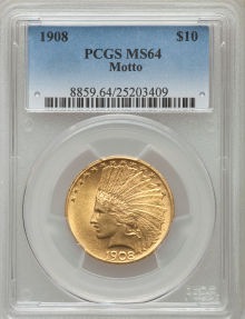 【動画あり】アメリカ 10ドル金貨インディアンヘッド1908Motto $10 PCGS MS64