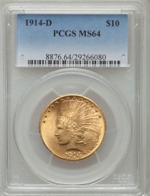 【動画あり】アメリカ 10ドル金貨インディアンヘッド1914-D $10 PCGS MS64