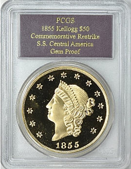 【動画あり】1855 Kellogg $50セントラルアメリカ PCGS Gem Proof 箱付