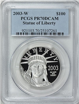 【動画あり】プラチナイーグル　100ドル　1オンス2003-W ＄100 Platinum Eagle PR70 Deep Cameo PCGS
