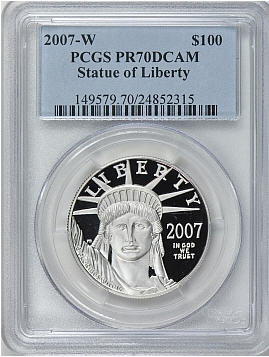 【動画あり】プラチナイーグル　100ドル　1オンス2007-W ＄100 Platinum Eagle PR70 Deep Cameo PCGS