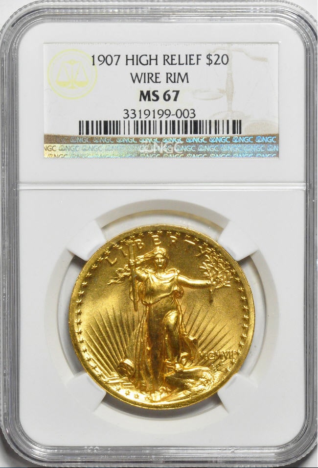 20ドル金貨セントゴーデンズ　ハイリリーフ1907 ＄20 NGC MS 67 Wire Rim