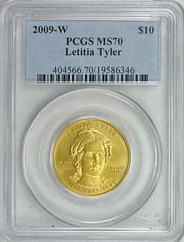 最終値下げ【動画あり】2009-W 10ドル金貨 レティシア　タイラー＄10 PCGS　MS70