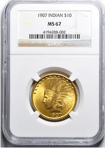 アメリカ 10ドル金貨インディアンヘッド1907 NO MOTTO $10 NGC MS67