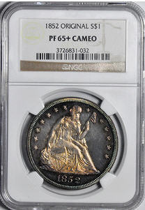 リバティ シーテッドダラー1ドル タイプ3 ノーモットー1852 $1 PR65+CAMEO NGC