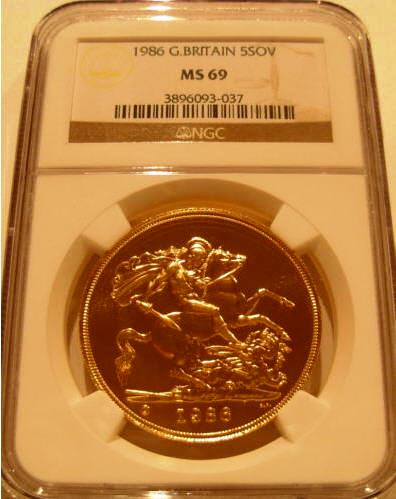 1986グレートブリテン5ポンド金貨MS69NGC