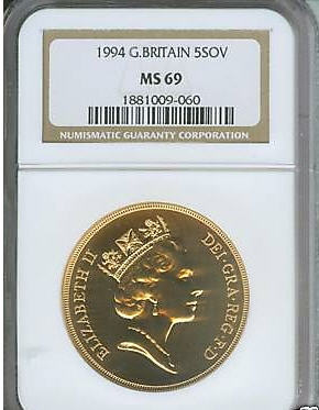1994グレートブリテン5ポンド金貨MS69NGC