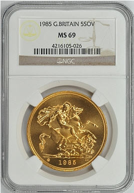 【動画あり】1985グレートブリテン5ポンド金貨MS69NGC1807