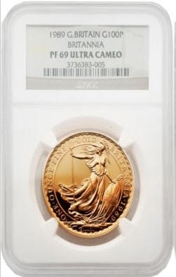 1989グレートブリテン ブリタニア100ポンド金貨MS69NGC