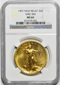 20ドル金貨セントゴーデンズ　ハイリリーフ1907 ＄20 NGC MS 66 Wire Rim