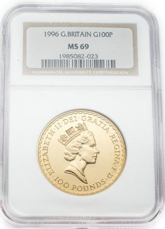 【動画あり】1996グレートブリテン ブリタニア100ポンド金貨MS69NGC