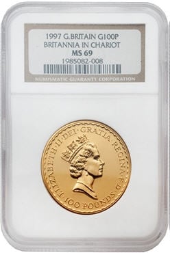 【動画あり】1997グレートブリテン ブリタニア100ポンドチャリオット金貨MS69NGC