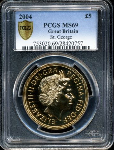 【動画あり】【PCGS社鑑定済2枚のトップグレード】2004グレートブリテン5ソブリン金貨MS69 PCGS