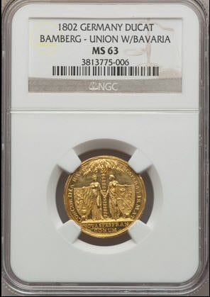 【動画あり】アンティークコイン ドイツ金貨 Bamberg. Christoph Franz von Buseck Ducat 1802 MS63 NGC