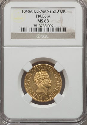 【動画あり】アンティークコイン ドイツ金貨 Prussia. Friedrich Wilhelm IV gold 2 Frederick d'or 1848-A MS63 NGC