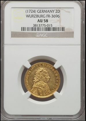 【動画あり】アンティークコイン ドイツ金貨 Wurzburg. Christoph Franz von Hutten gold 2 Ducats ND (1724) AU58 NGC