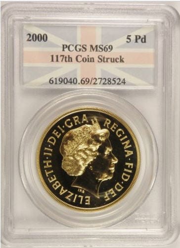 【最高グレード】【動画あり】2000グレートブリテン5ソブリン金貨MS69 PCGS