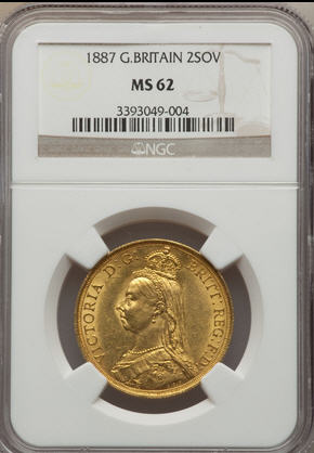 【動画あり】アンティークコイン グレートブリテン金貨 Victoria gold 2 Pounds 1887 MS62 NGC