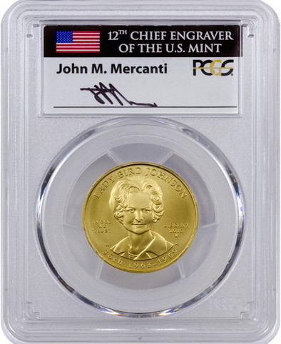 【動画あり】2015-W 10ドル金貨 レディーバード　ジョンソン　PCGS MS70(First Strike)John Mercantiサイン入り