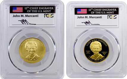 2枚組　2015-W 10ドル金貨 レディーバード　ジョンソン　PCGS MS70＆PR70DCAM(First Strike)John Mercantiサイン入り