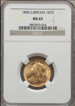 【動画あり】アンティークコイン グレートブリテン金貨 Victoria gold Sovereign 1898 MS65 NGC