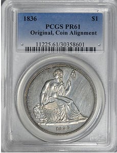 リバティ シーテッドダラー1ドル タイプ1 GOBRECHT DOLLARS Original Coin Alignment 1836 $1 PR61 PCGS