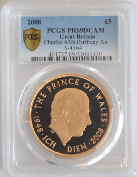 【動画あり】2008チャールズ60歳生誕5ポンド金貨Charles 60th Birthday　PR69DCAM　PCGS