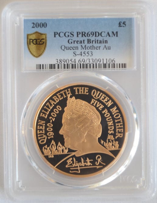 【動画あり】2000エリザベス女王5ポンド金貨Queen Mother Au PR69DCAM　PCGS