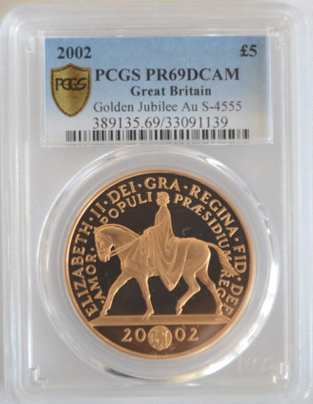【動画あり】2002　エリザベス女王ジュビリーヘッド5ポンド金貨Golden Jubilee Au　PR69DCAM　PCGS