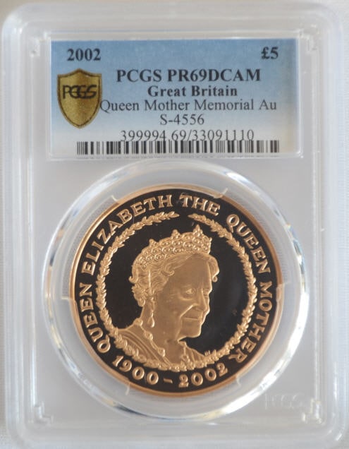 【動画あり】2002　クイーンマザーメモリアル5ポンド金貨Queen Mother Memorial Au　PR69DCAM　PCGS