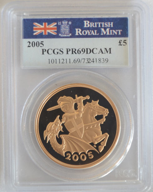 【動画あり】2002　ナイトアンドドラゴン5ポンド金貨Knight and Dragon　PR69DCAM　PCGS