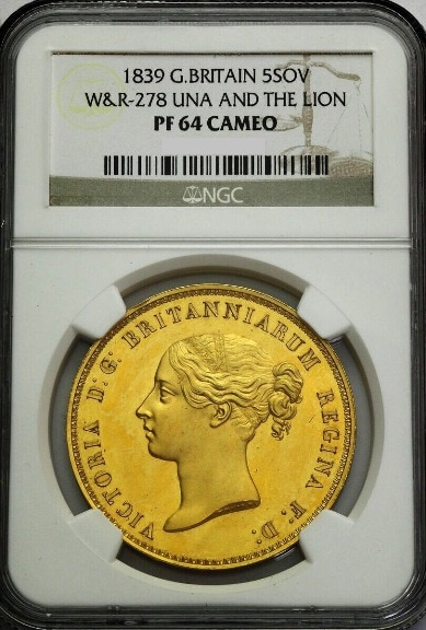 【価格応相談】1839　ヴィクトリア　ウナライオン　5ポンド金貨　PF64CAM　NGC