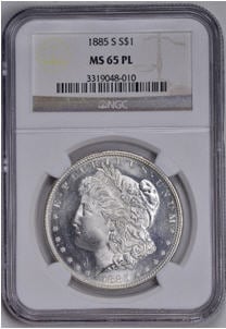 【生前贈与対策】アンティークコイン　アメリカ　1ドル　モルガン銀貨1885-S  S＄1 NGC MS65PL