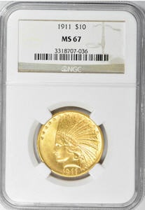 アメリカ 10ドル金貨インディアンヘッド1911 $10 NGC MS67