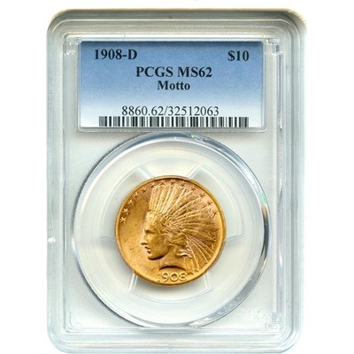 1908-D $10 PCGS MS62 (With Motto)