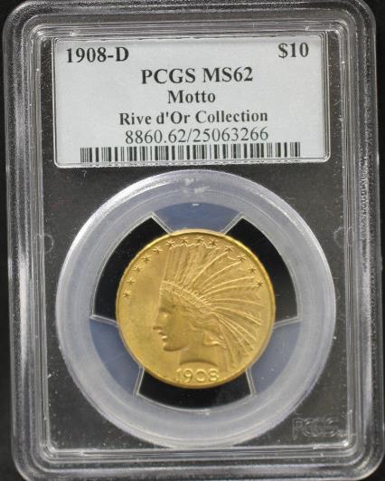 1908-D $10 PCGS MS62 (With Motto)