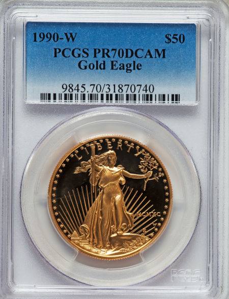 50ドル金貨　ゴールドイーグル　1990-W GOLD EAGLE  ＄50 PCGS PR70DCAM完全未使用　　