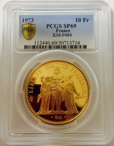 フランス試鋳貨金貨 リパブリックプルーフ金貨gold 10 Francs 1973 SP69 PCGS