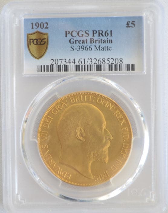 【動画あり】アンティークコイン グレートブリテン金貨1902 GREAT BRITAIN エドワード7世 PROOF 5ポンド PCGS PR61 MATTE