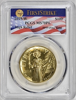 【動画あり】2015アメリカンリバティ　ハイリリーフ　100ドル金貨PCGS-MS70　プルーフライク　ファーストストライク2092