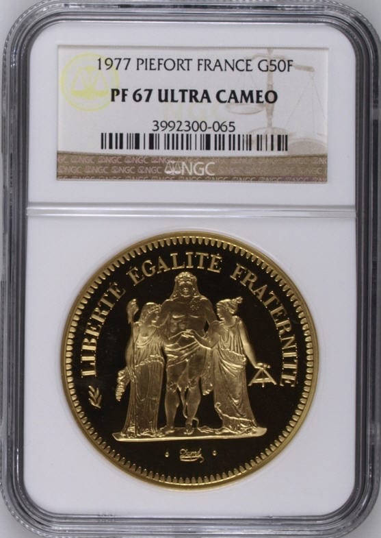 商談中【動画あり】フランス試鋳貨金貨 リパブリックプルーフ金貨gold50 Francs 1977 PF67 UCAM NGC