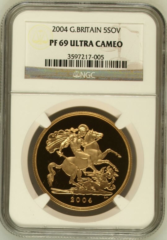 【動画あり】グレートブリテンエリザベス5ポンドプルーフ金貨　2004 5 POUNDS NGC PF69 UCAM