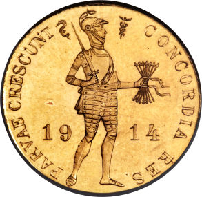 【動画あり】アンティークコイン　オランダ　1914年ウィルヘルミナ王女ダカットプルーフ金貨 NGC PF65