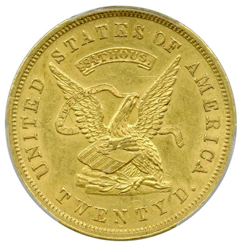 アンティークコイン　アメリカ　20ドル金貨1853 ＄20 アッセイオフィス 884PCGS MS61