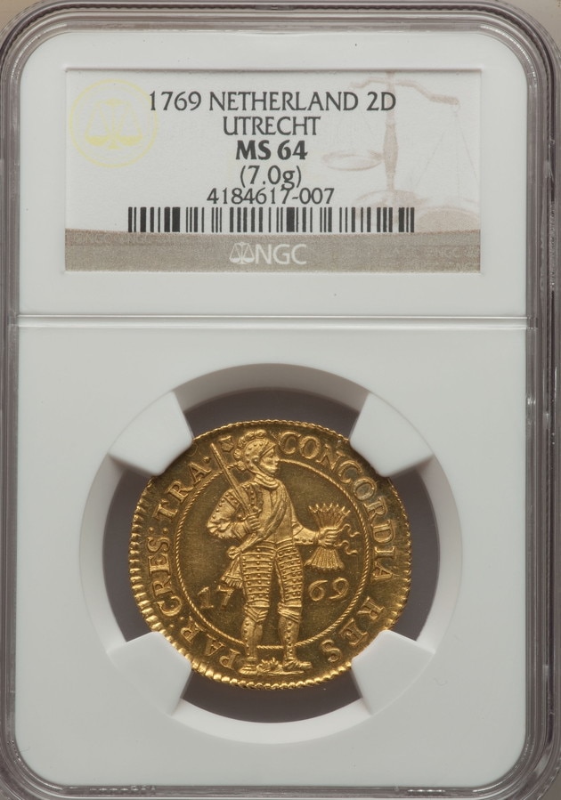 【動画あり】アンティークコイン　オランダ　1769年ユトレヒト2ダカット金貨 NGC MS64