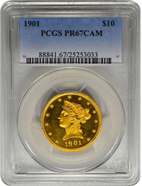 アンティークコイン アメリカ 10ドル金貨リバティヘッド 1901$10 PCGS PR67CAM