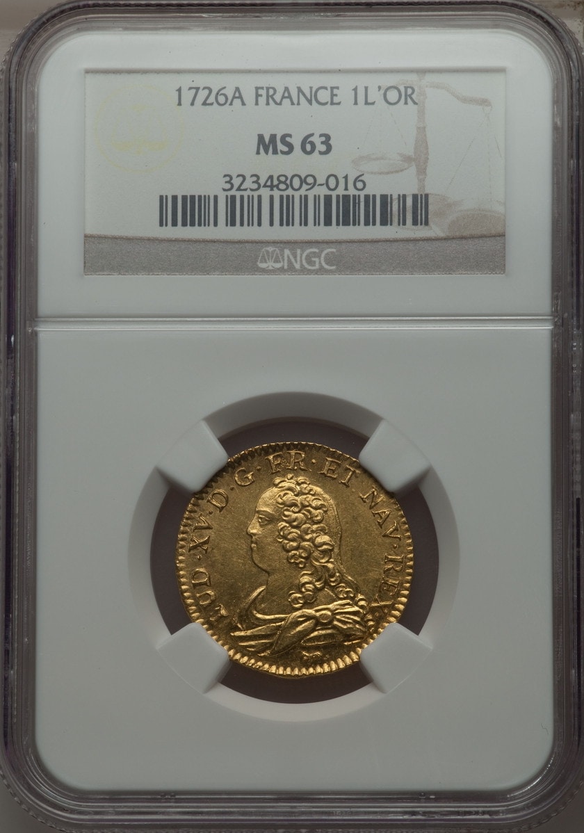【動画あり】フランス 1726-A年ルイ15世ルイドール金貨1726-A MS63 NGC