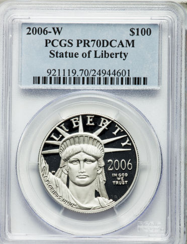 【動画あり】プラチナイーグル　100ドル　1オンス2006-W ＄100 Platinum Eagle PR70 Deep Cameo PCGS