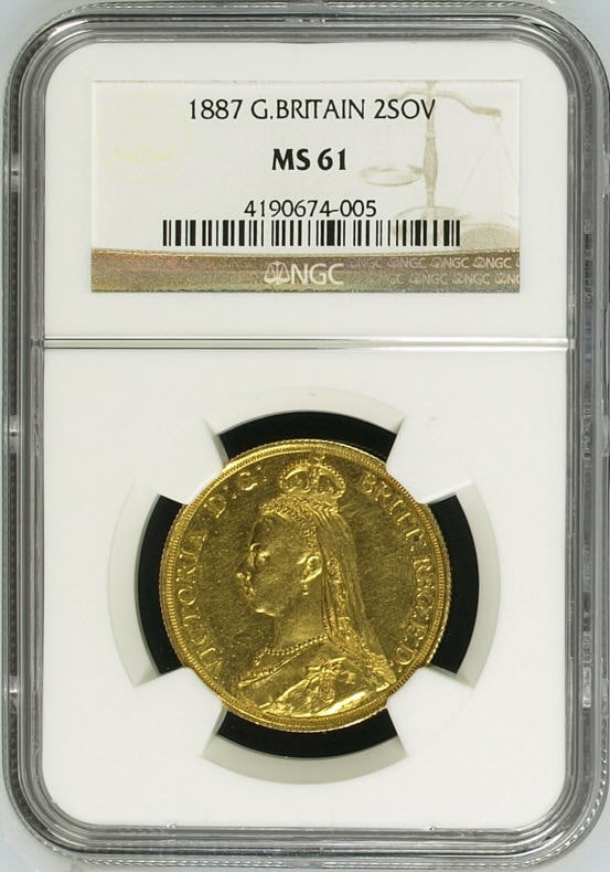 【動画あり】アンティークコイン グレートブリテン金貨 Victoria gold 2 Pounds 1887 MS61 NGC